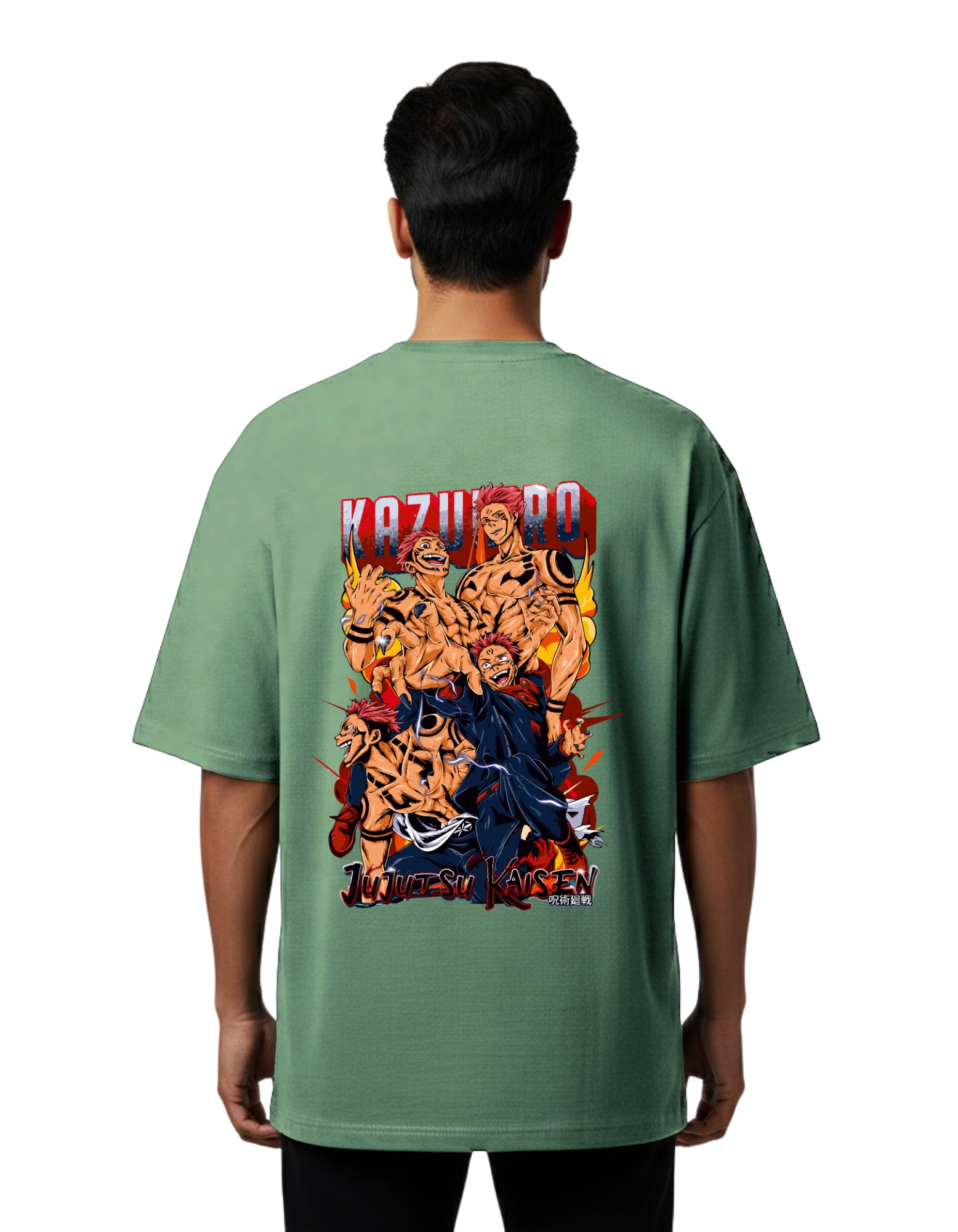 Kazuro Jujutsu Kaisen Oversized Cotton French Terry T-Shirt 240 GSM D Green