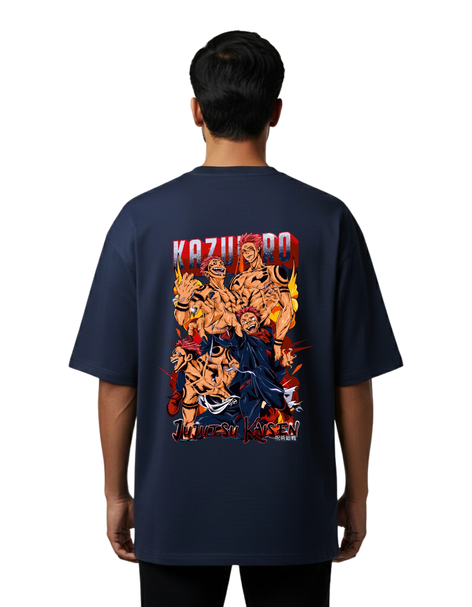 Kazuro Jujutsu Kaisen Oversized Cotton French Terry T-Shirt 240 GSM Navy Blue