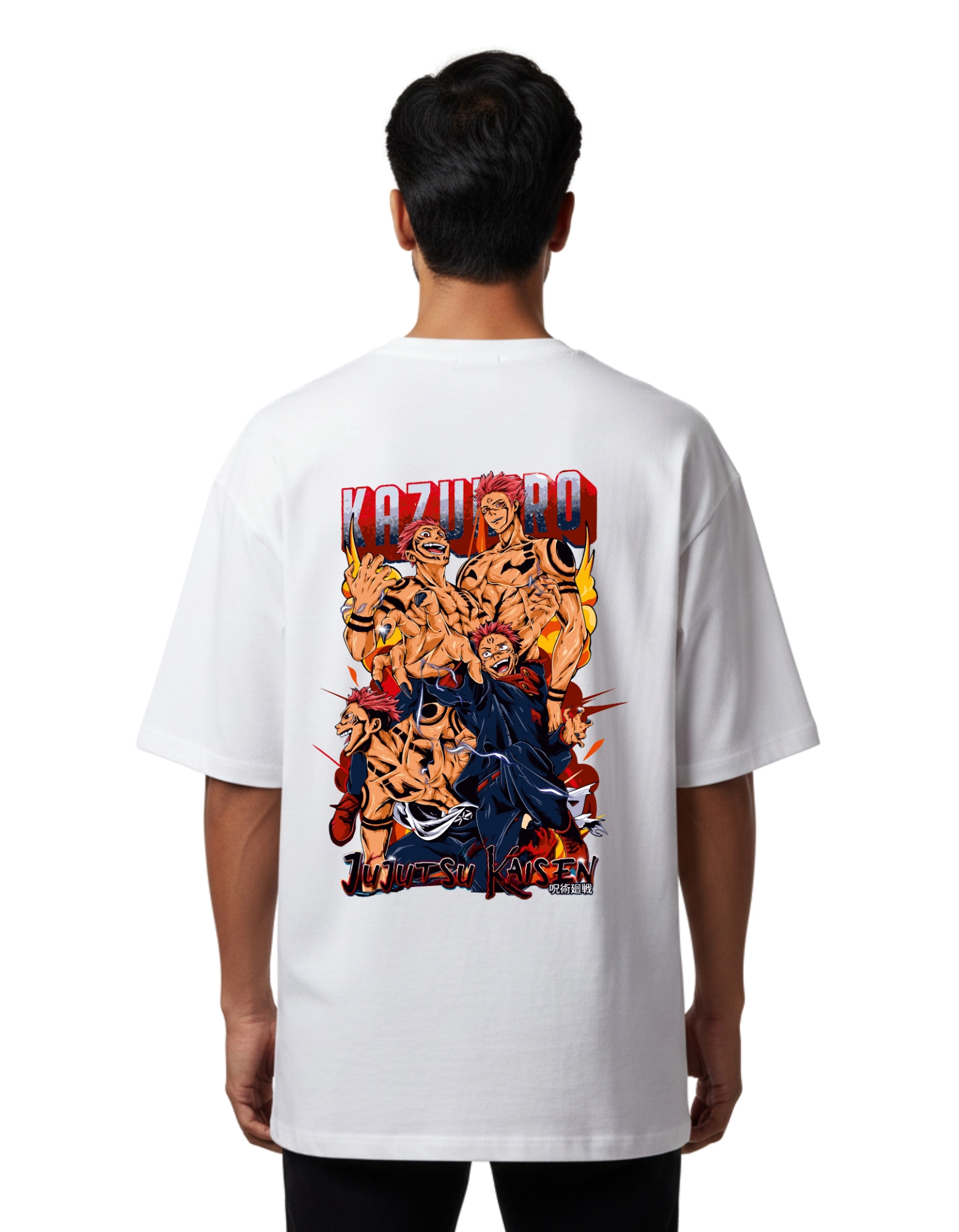 Kazuro Jujutsu Kaisen Oversized Cotton French Terry T-Shirt 240 GSM White