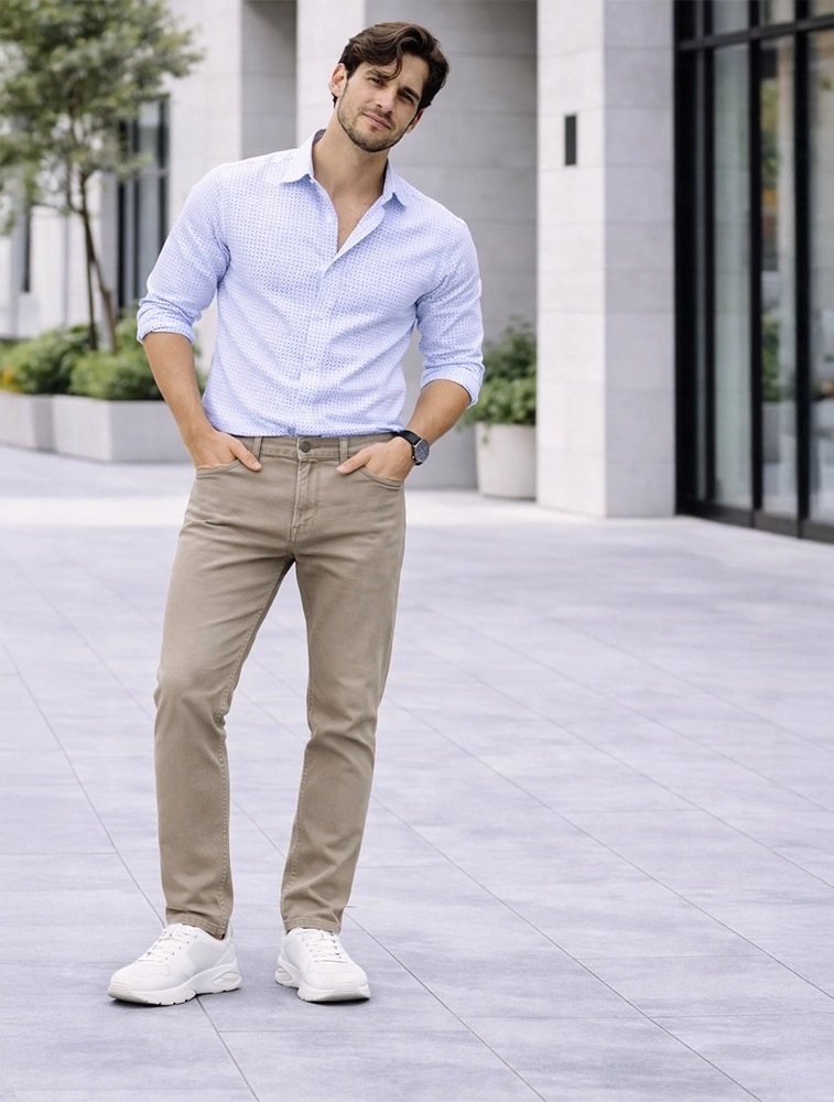 Khaki Men Cotton Lycra Slim Fit Stretchable Jeans  