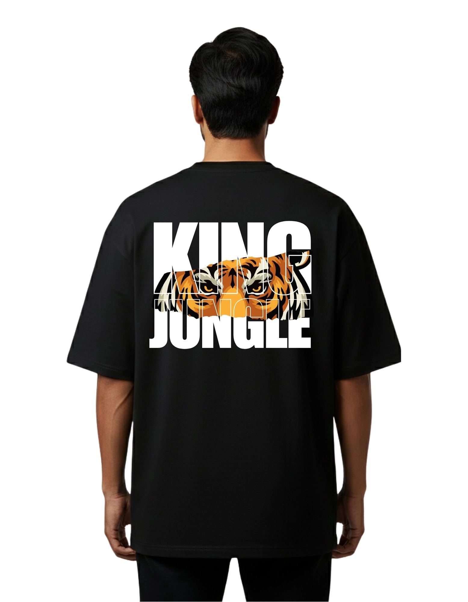 King Jungle Oversized French Terry Cotton T-Shirt 240 GSM Half Sleeve Black