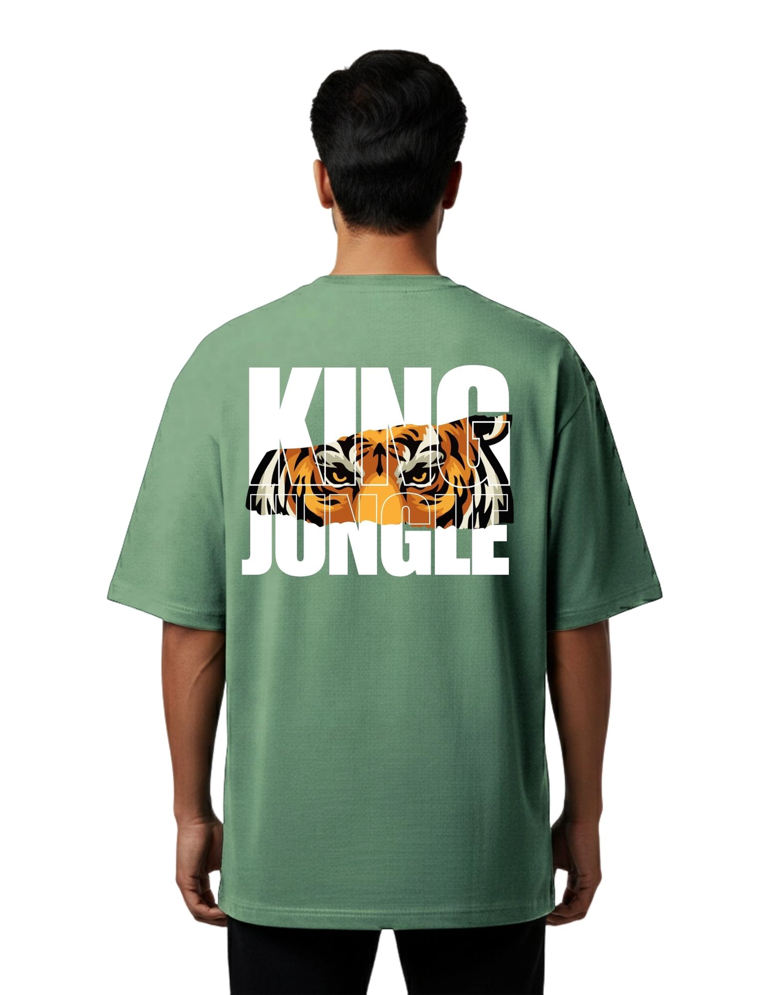 King Jungle Oversized French Terry Cotton T-Shirt 240 GSM Half Sleeve D Green