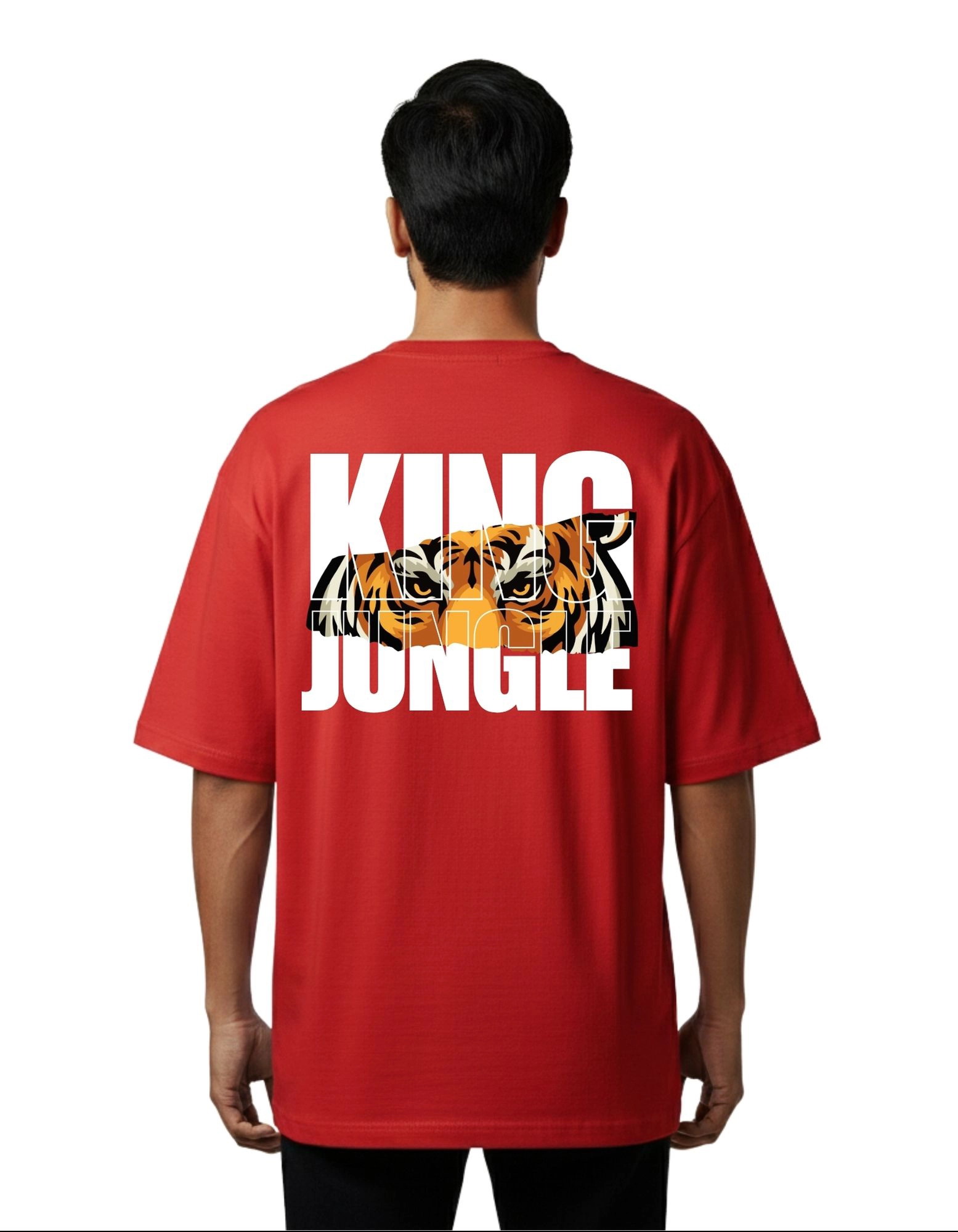 King Jungle Oversized French Terry Cotton T-Shirt 240 GSM Half Sleeve Red