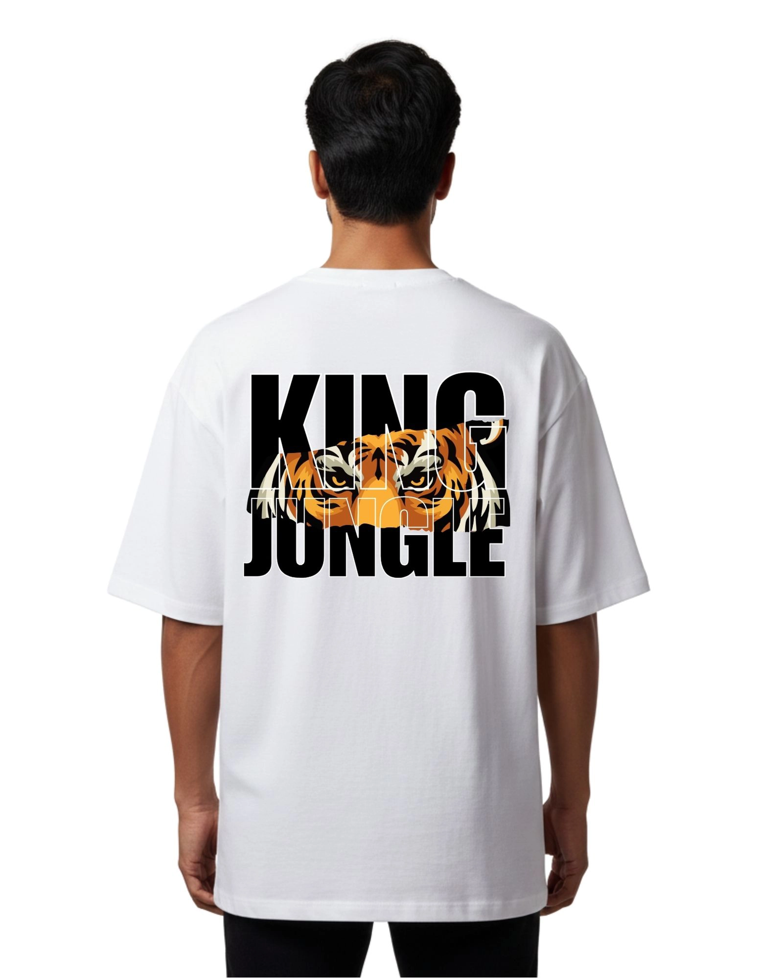 King Jungle Oversized French Terry Cotton T-Shirt 240 GSM Half Sleeve White