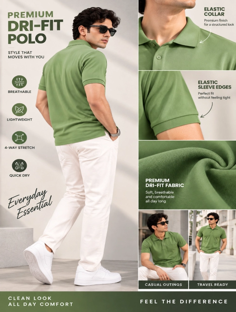 Kiwi Green Dri Fit Mars 200 GSM Half Sleeve Polo