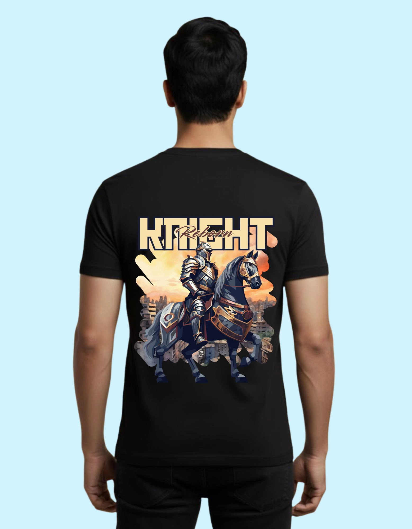 Knight Reborn Graphic Cotton T-Shirt 180 GSM Half Sleeve Black