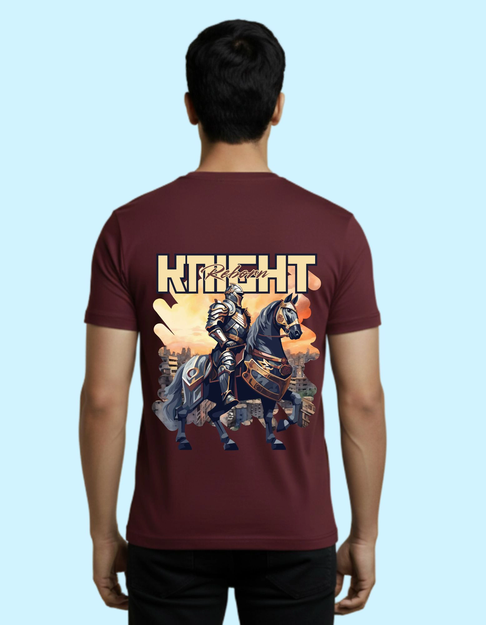 Knight Reborn Graphic Cotton T-Shirt 180 GSM Half Sleeve Maroon
