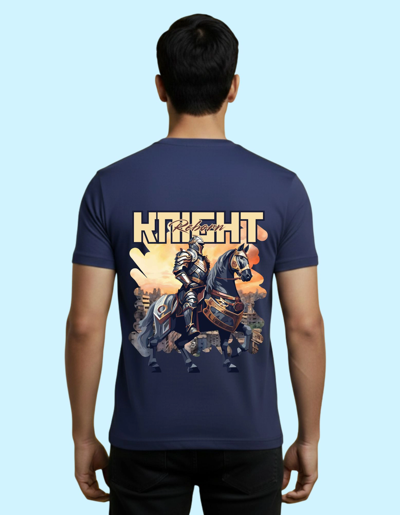Knight Reborn Graphic Cotton T-Shirt 180 GSM Half Sleeve Navy Blue