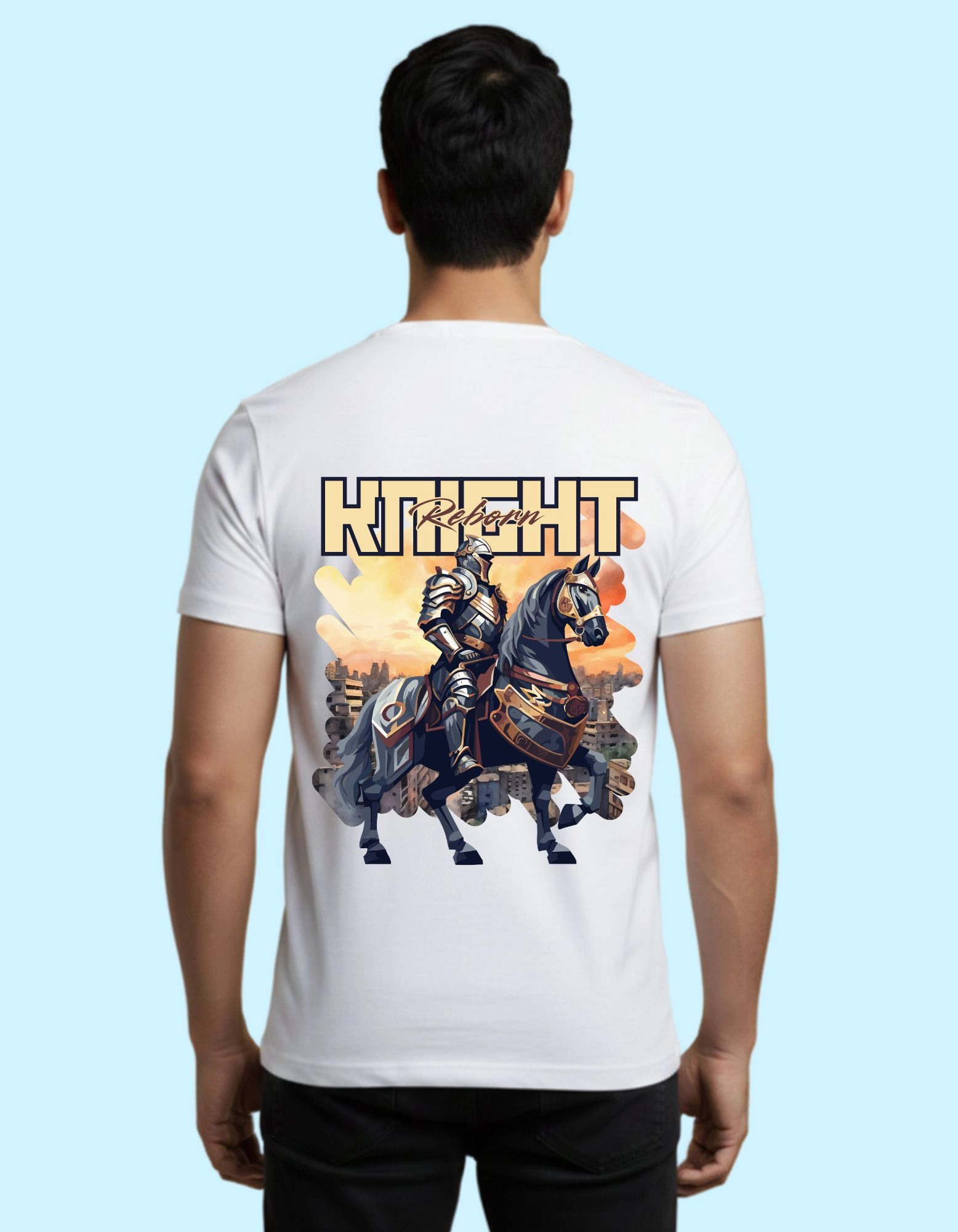 Knight Reborn Graphic Cotton T-Shirt 180 GSM Half Sleeve White