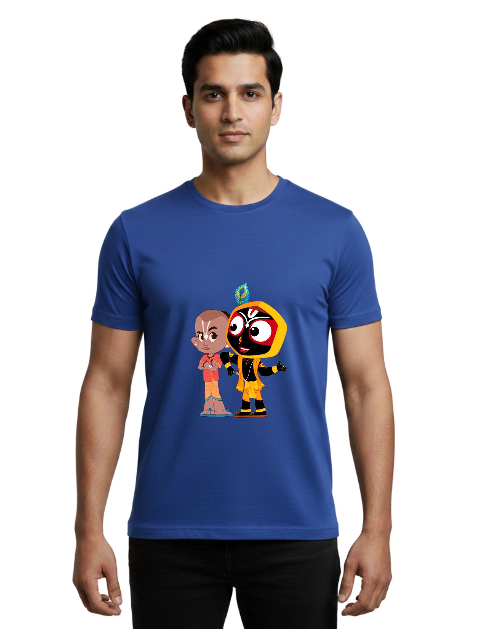 Krishna Cartoon Round Neck Cotton 180 GSM T-Shirt Royal Blue