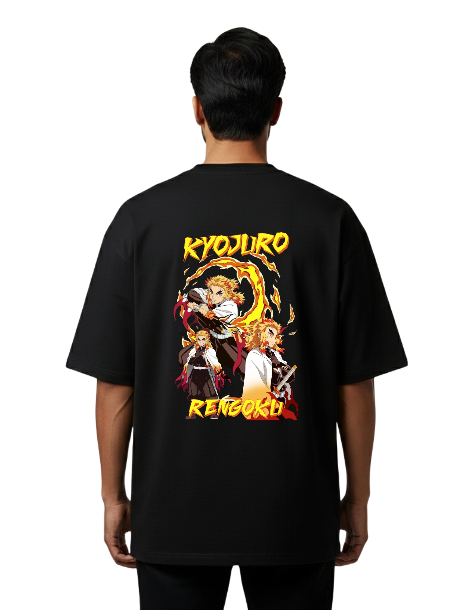 Kyojuro Rengoku Oversize Cotton French Terry T-Shirt 240 GSM Black