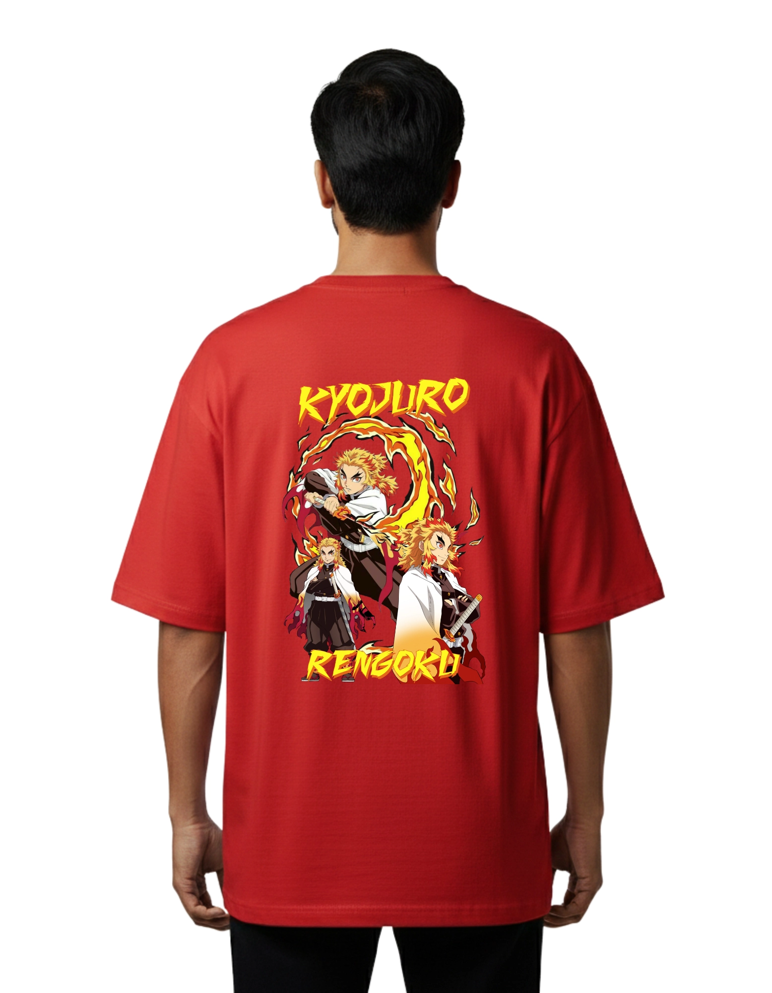 Kyojuro Rengoku Oversize Cotton French Terry T-Shirt 240 GSM Red