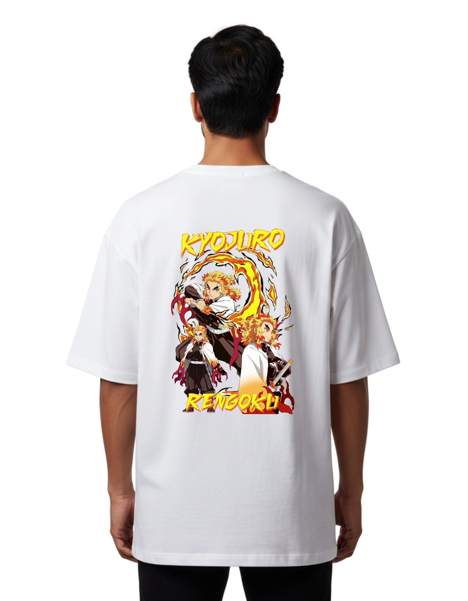 Kyojuro Rengoku Oversize Cotton French Terry T-Shirt 240 GSM White
