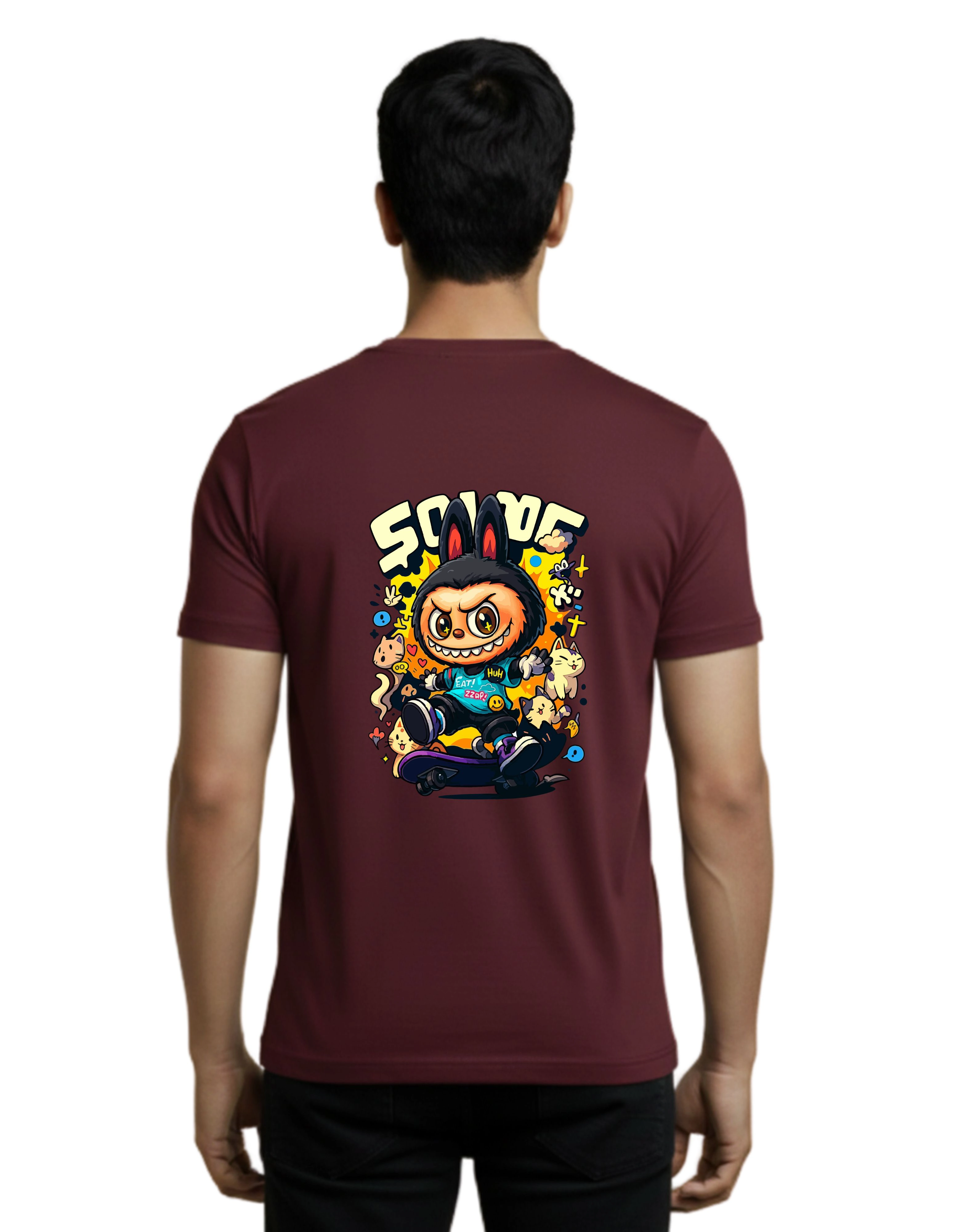 Labubu Graphic Cotton Round Neck T-Shirt 180 GSM Maroon