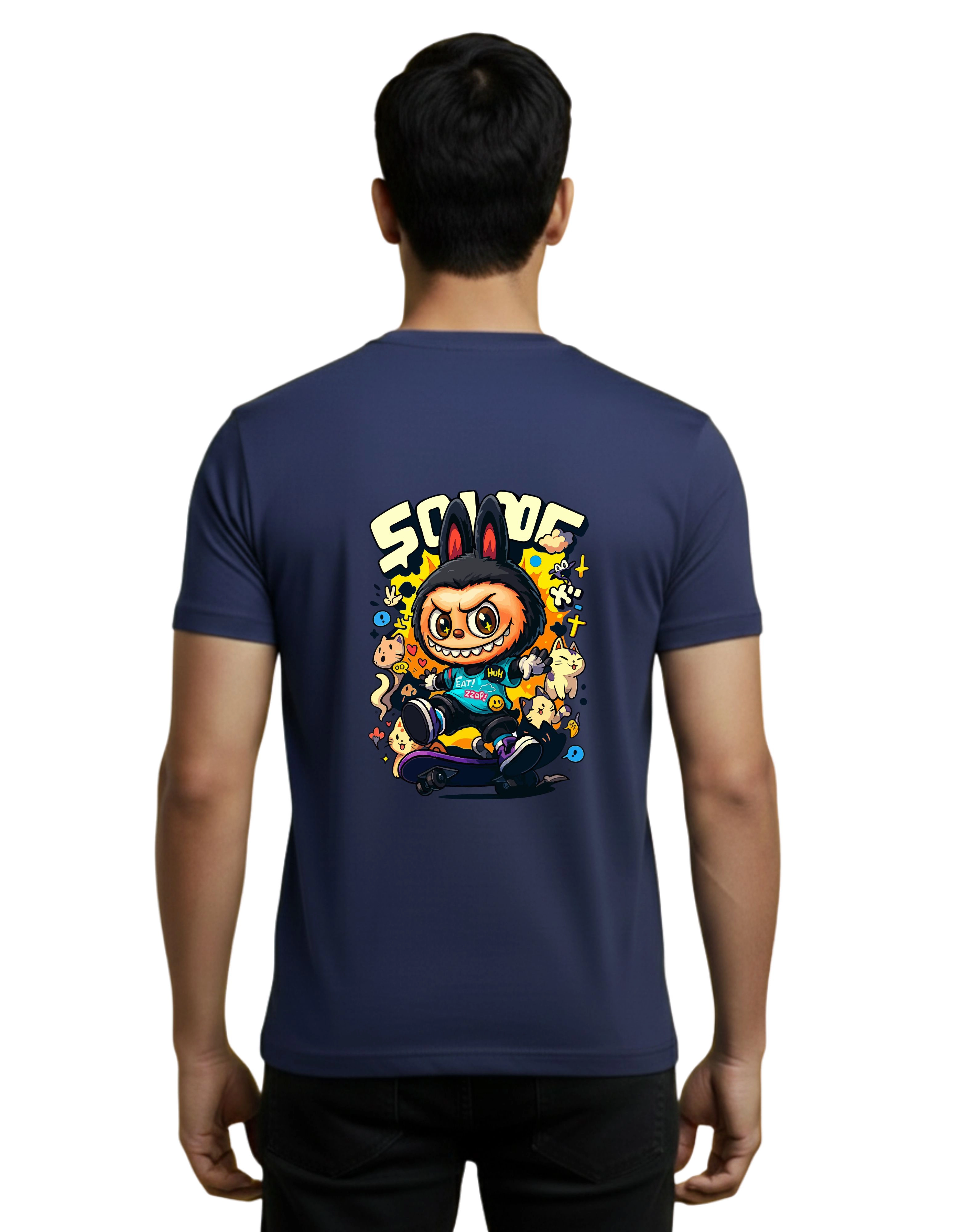 Labubu Graphic Cotton Round Neck T-Shirt 180 GSM Navy Blue