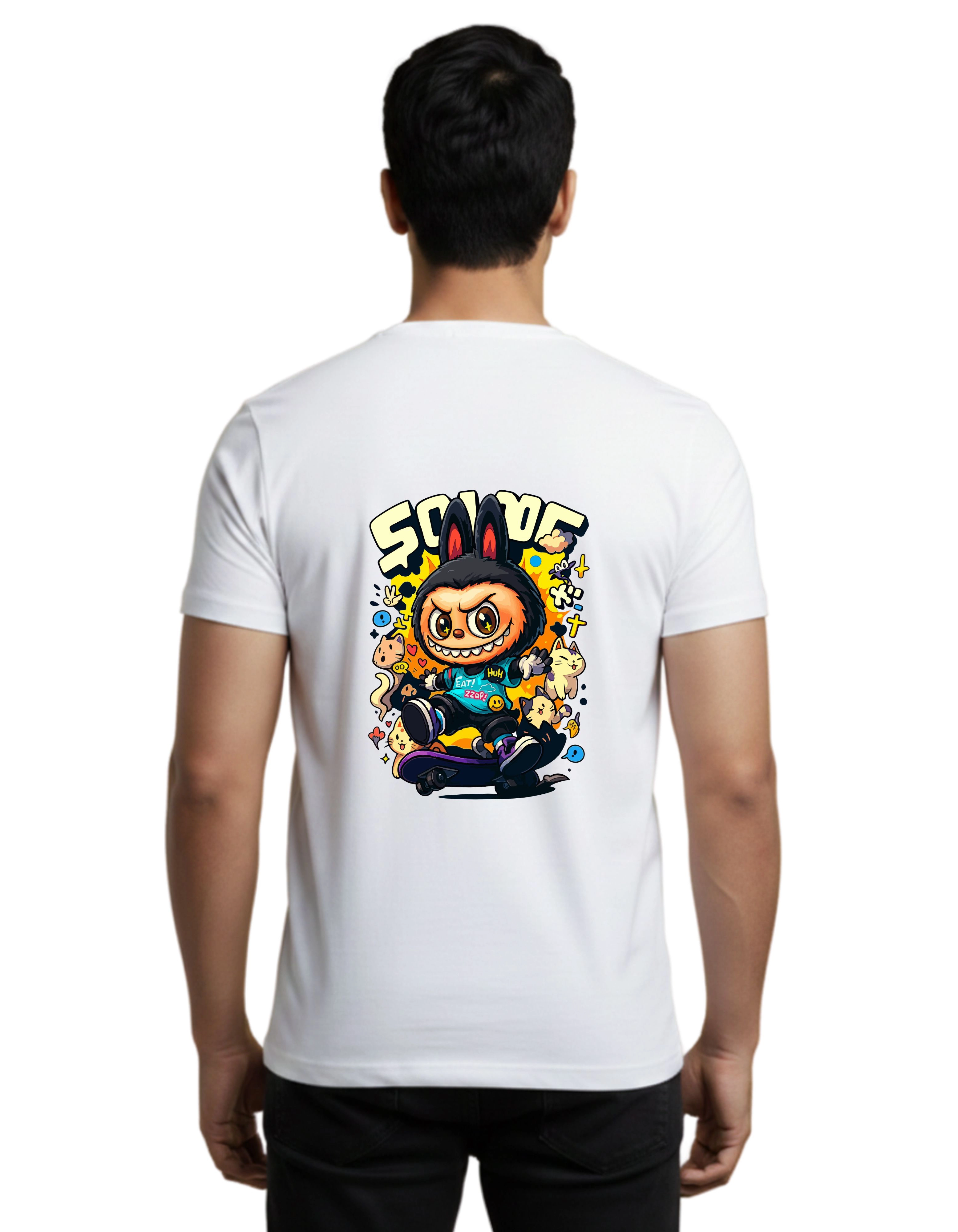 Labubu Graphic Cotton Round Neck T-Shirt 180 GSM White