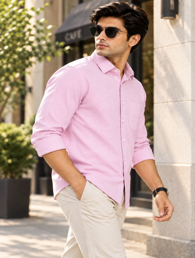 Lavender  Mens Premium Slim Fit Printed Shirt