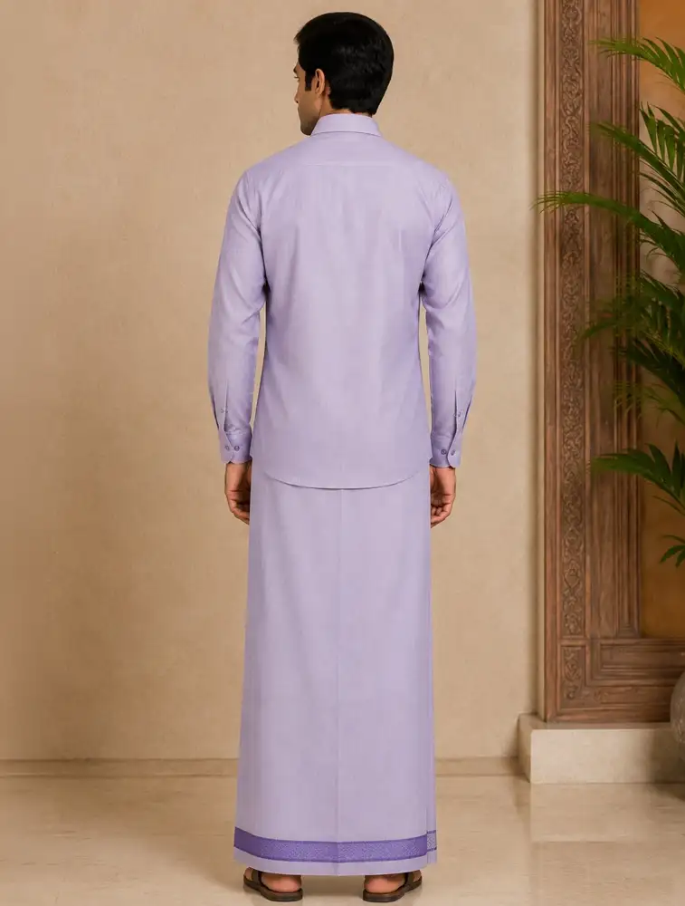 Lavender  Mens pecial Tissue Shirts and Dhoti Set 