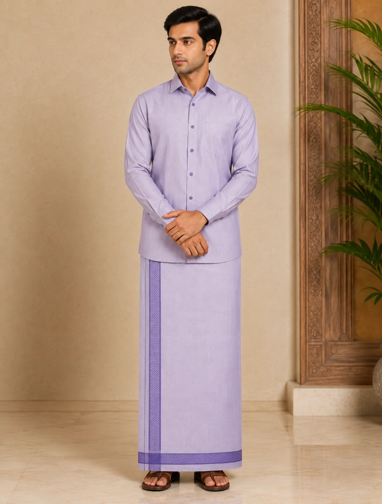 Lavender Mens pecial Tissue Shirts and Dhoti Set