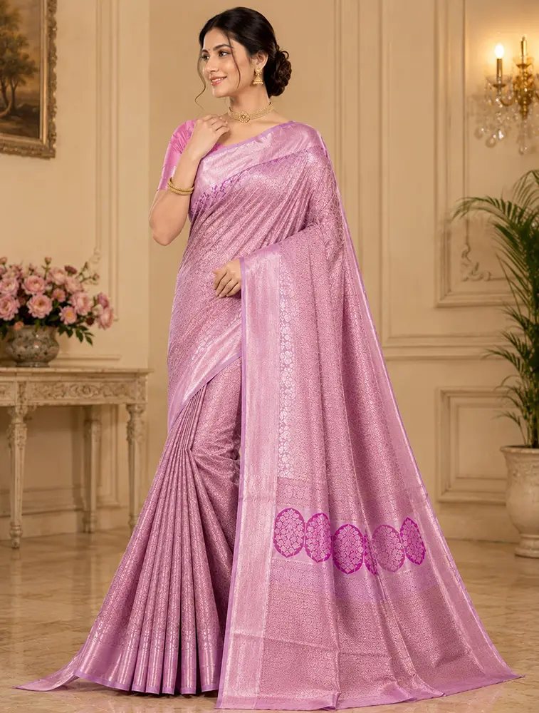 Lavender Womens Premium Tissue Brocade 3 Card Saree