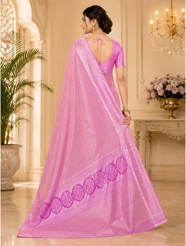Lavender  Womens  Premium Tissue Brocade 3 Card Saree