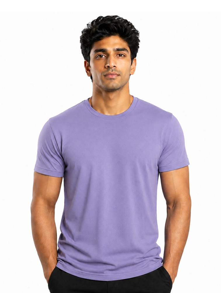 Lavender Cotton 180 GSM Round Neck Half Sleeve Seamless Tshirt 