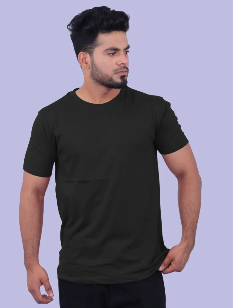 Black Cotton 180 GSM Round Neck T Shirt with Neck label and Sleeve Label