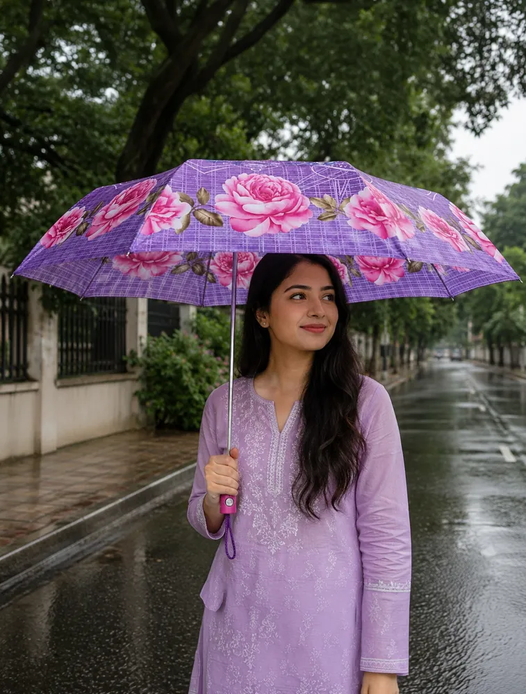 Lavender Summer Meadow Bloom Floral Compact Umbrella