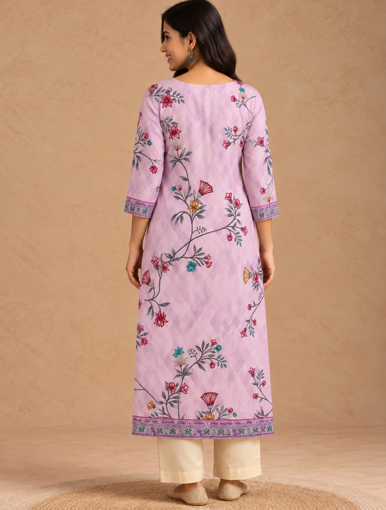 Lavender Women Printed Pure Cotton Ethnic Dress
