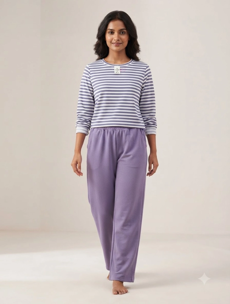 Anshu fashion shop Lavender Womens Casual Striped CoOrd Set