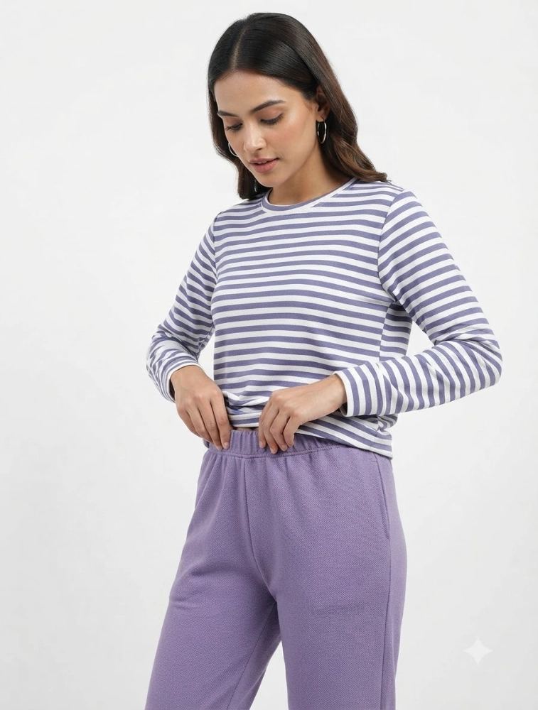  Lavender Womens Casual Striped CoOrd Set