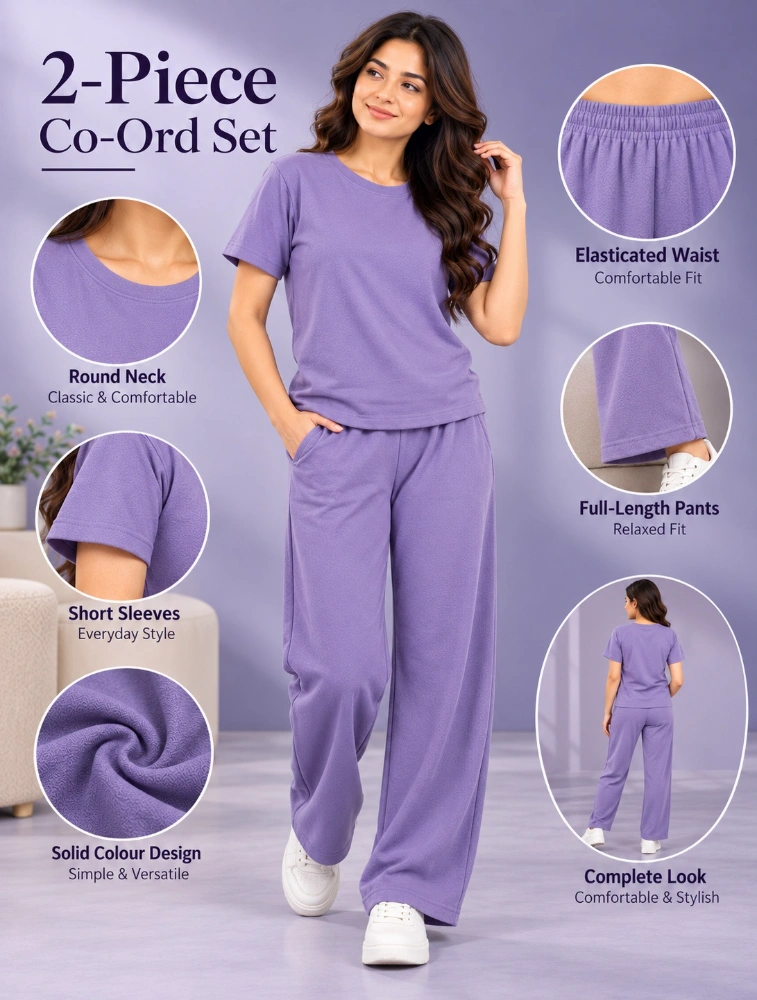 Lavender Womens Micro Plain Casual CoOrd Set