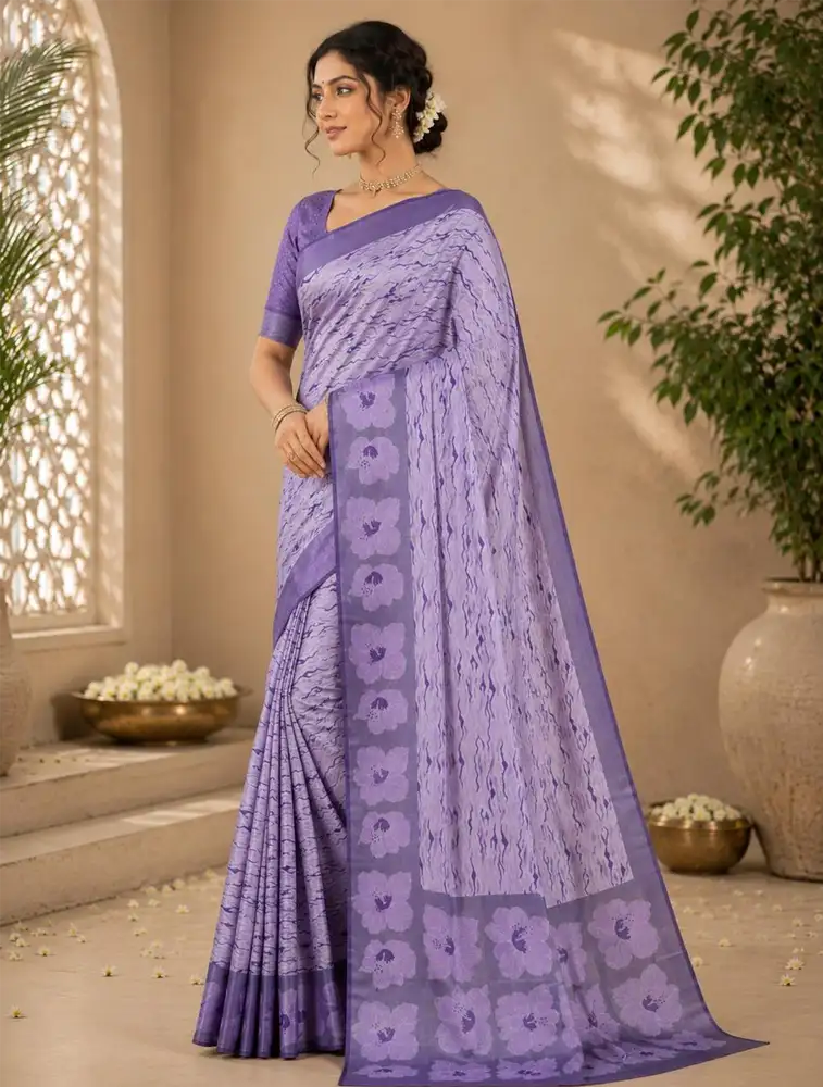 Lavender Womens Printed Luxury Jarri Soft Silk Saree 