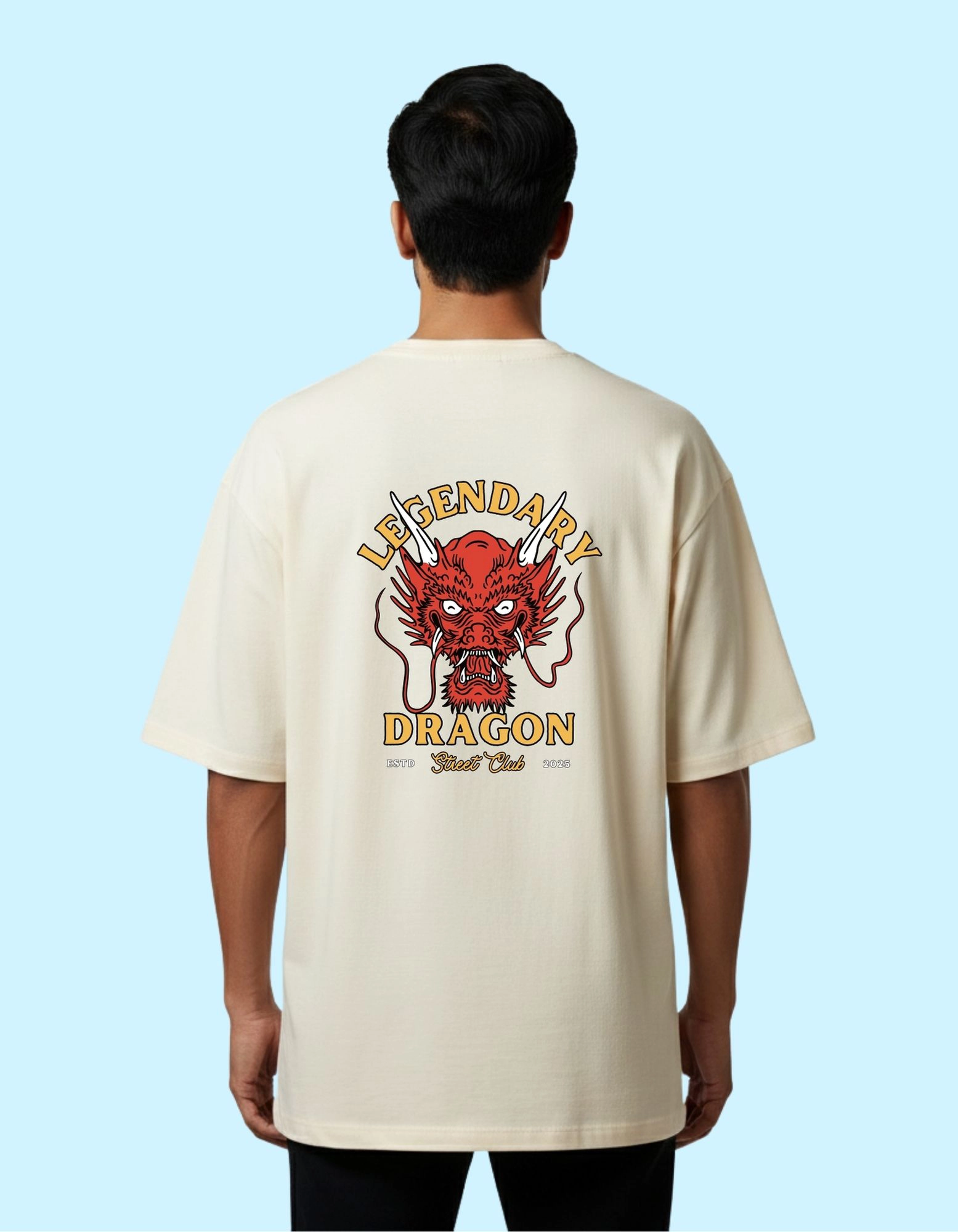 Legendary Dragon Oversized French Terry Cotton T-Shirt 240 GSM Beige