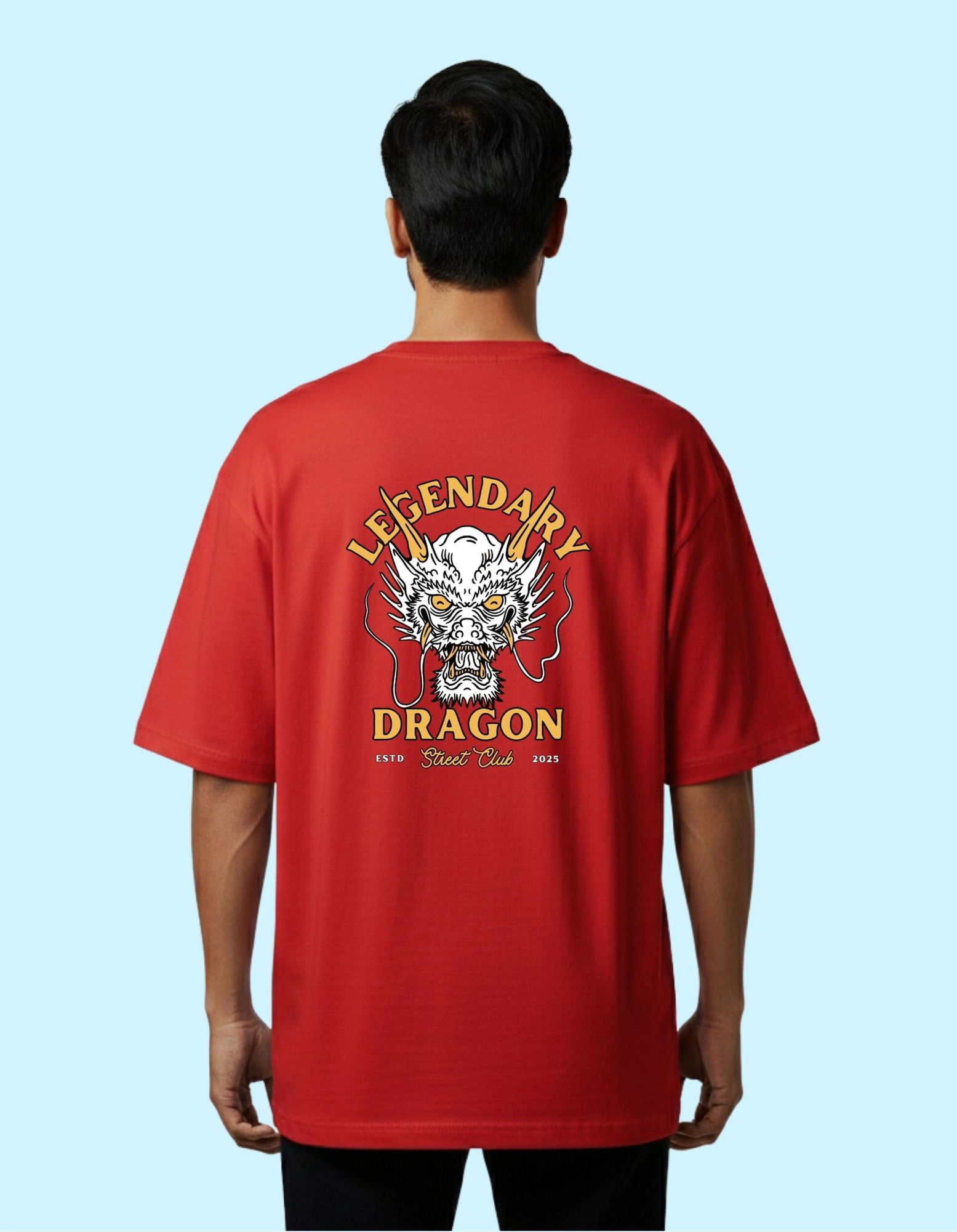 Legendary Dragon Oversized French Terry Cotton T-Shirt 240 GSM Red