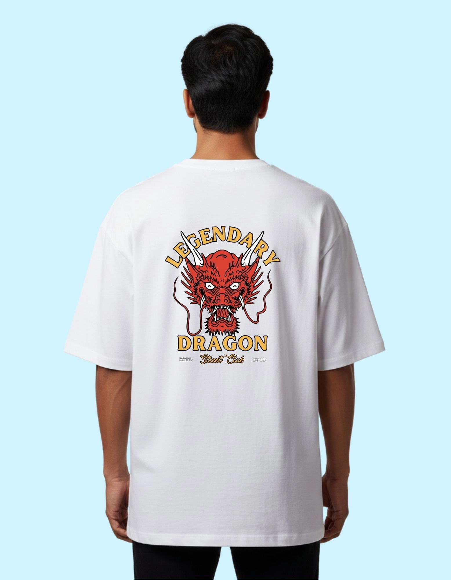 Legendary Dragon Oversized French Terry Cotton T-Shirt 240 GSM White