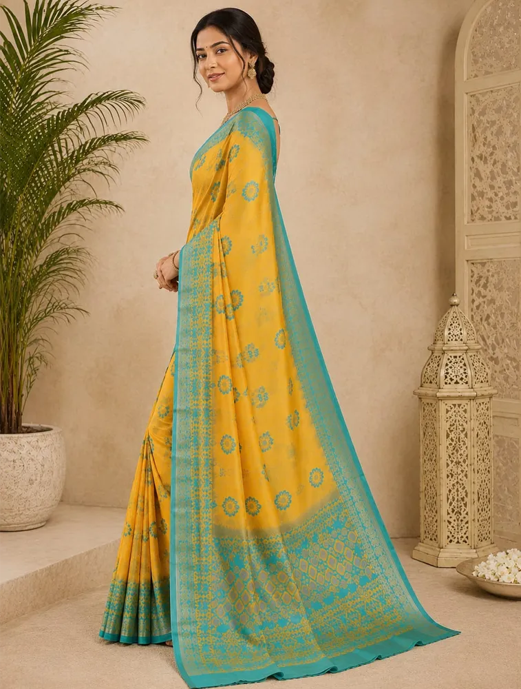 Lemon Yellow Womens Printed Luxury Arihent Soft Silk Sarees