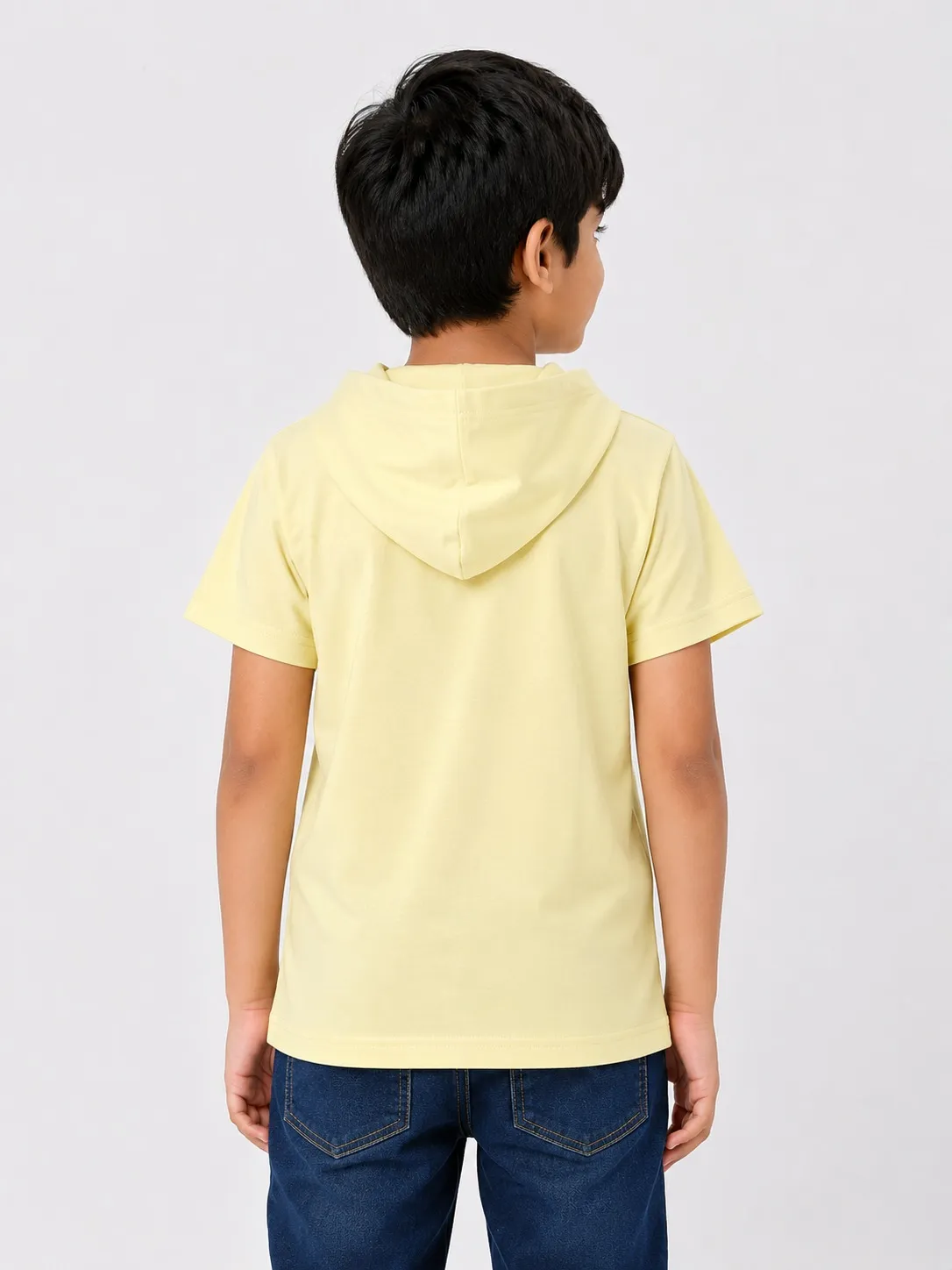 Lemon Yellow Boys Premium Printed Half Sleeve Cooper Hood  T Shirt
