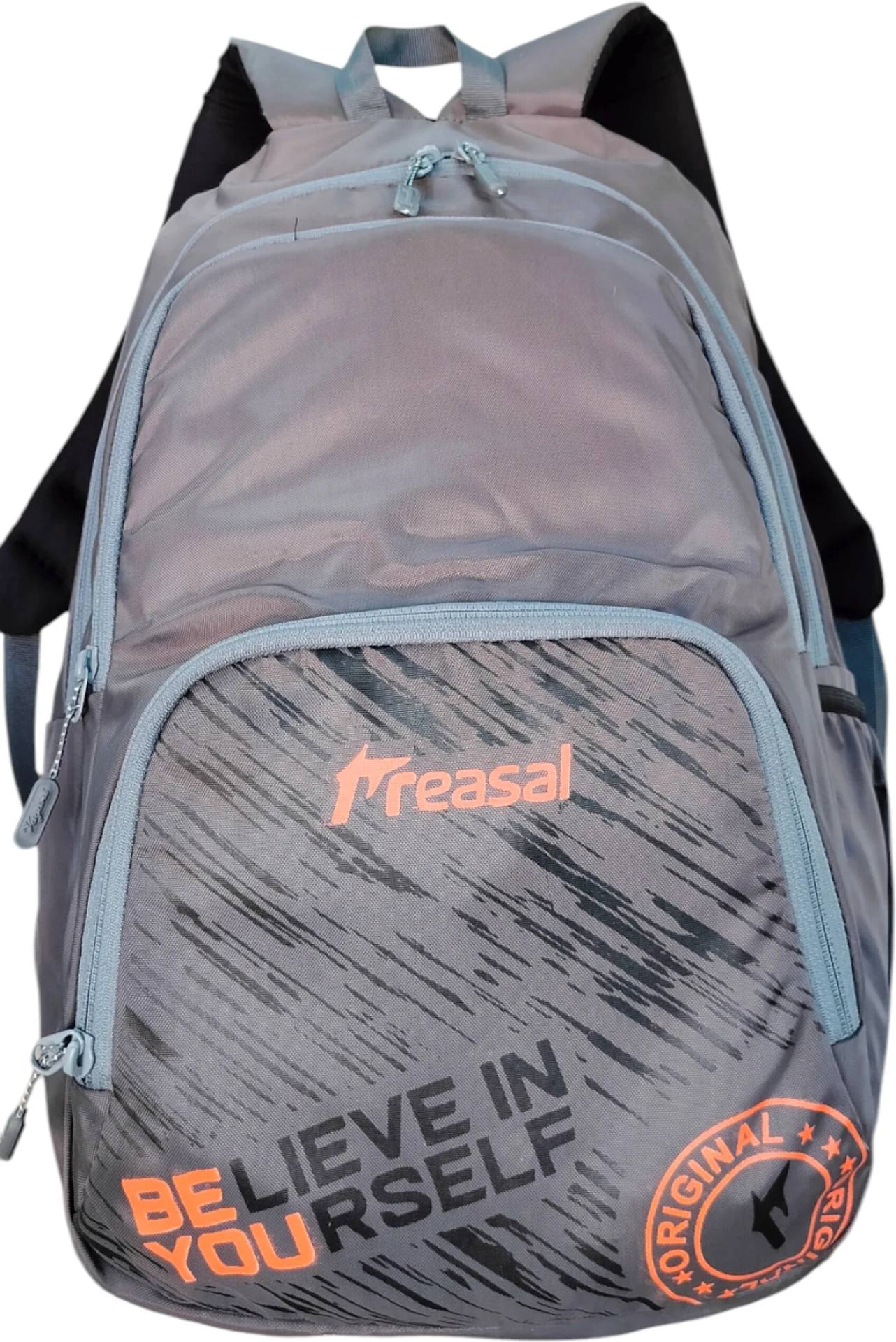 Steel Grey Polyestyer Motivational Print School Backpack