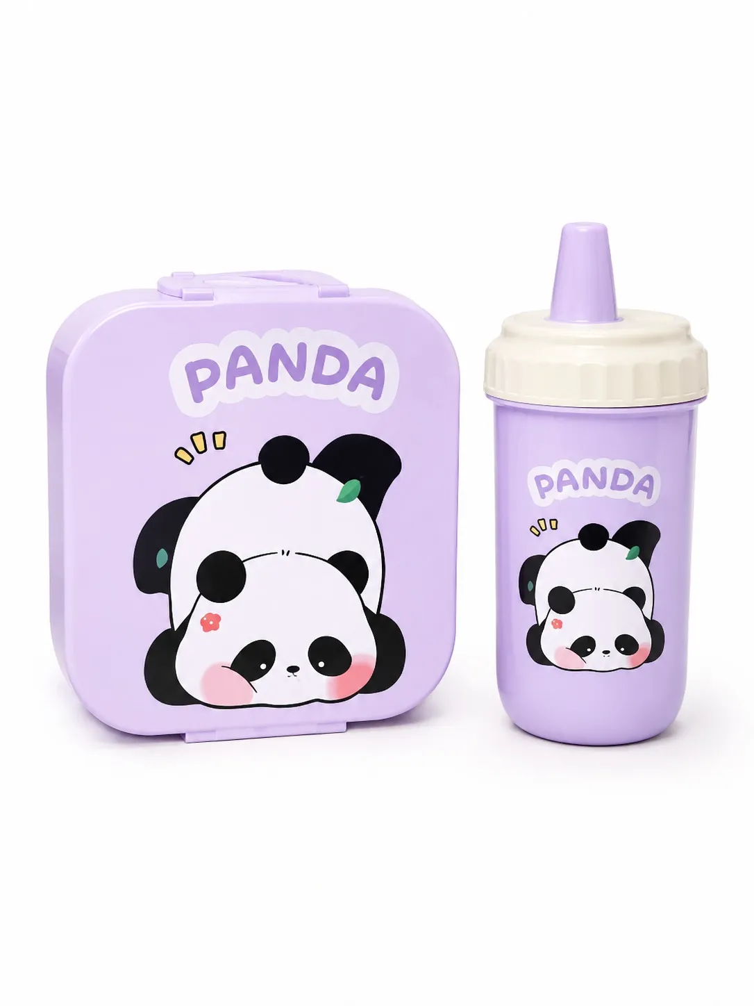 Levender Panda Cartoon Lunch Box And Sipper Bottle Combo Set