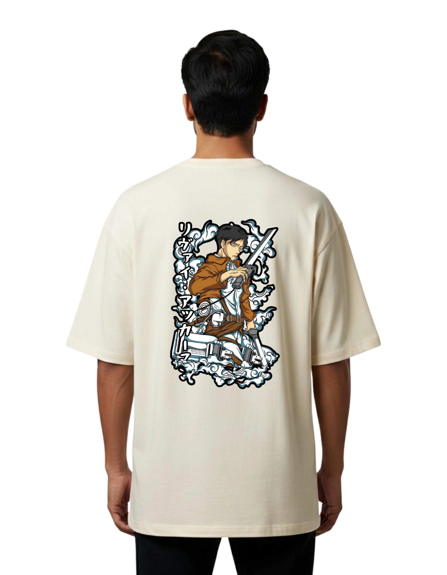 Levi Ackerman Oversize Cotton French Terry T-Shirt 240 GSM Beige