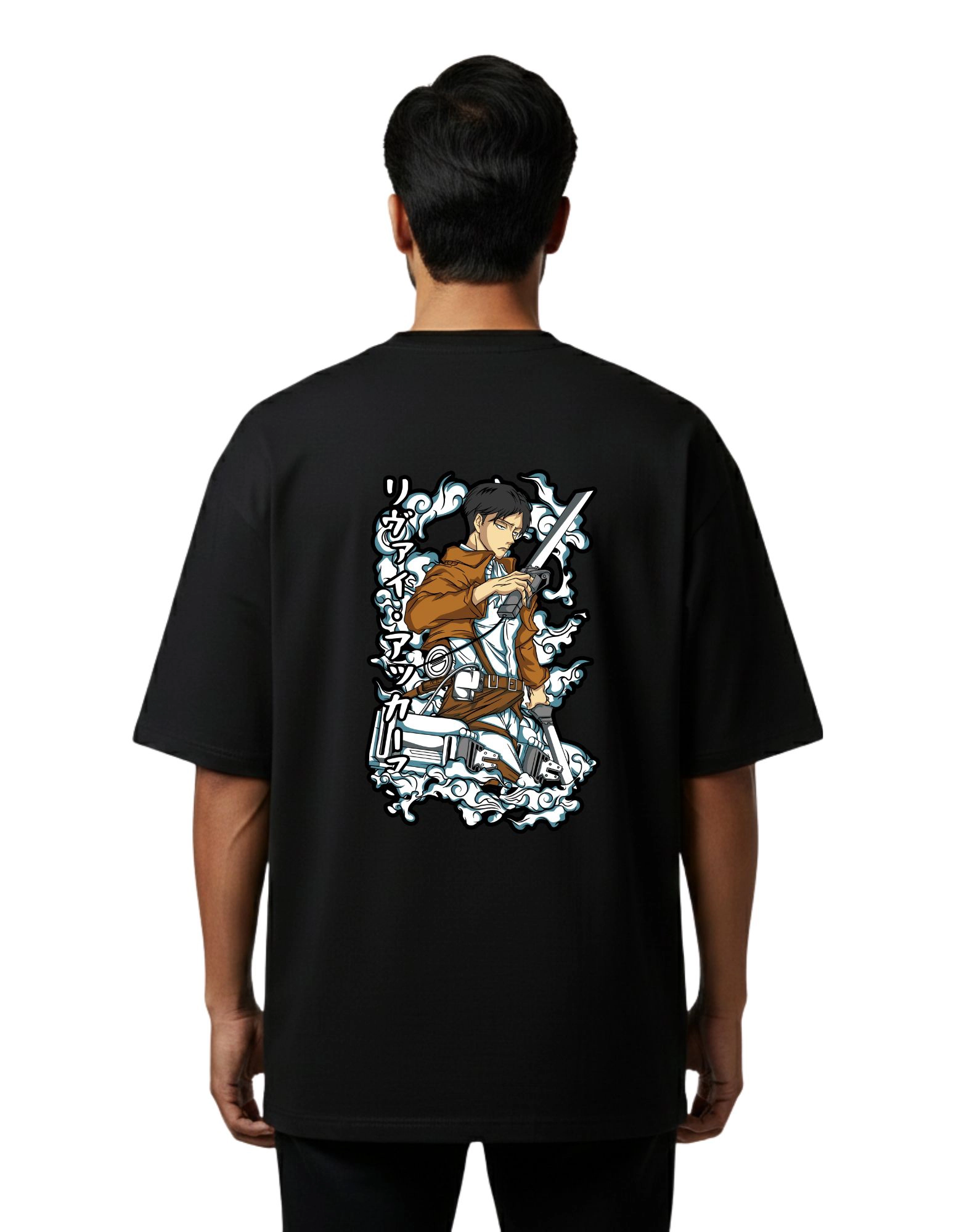 Levi Ackerman Oversize Cotton French Terry T-Shirt 240 GSM Black