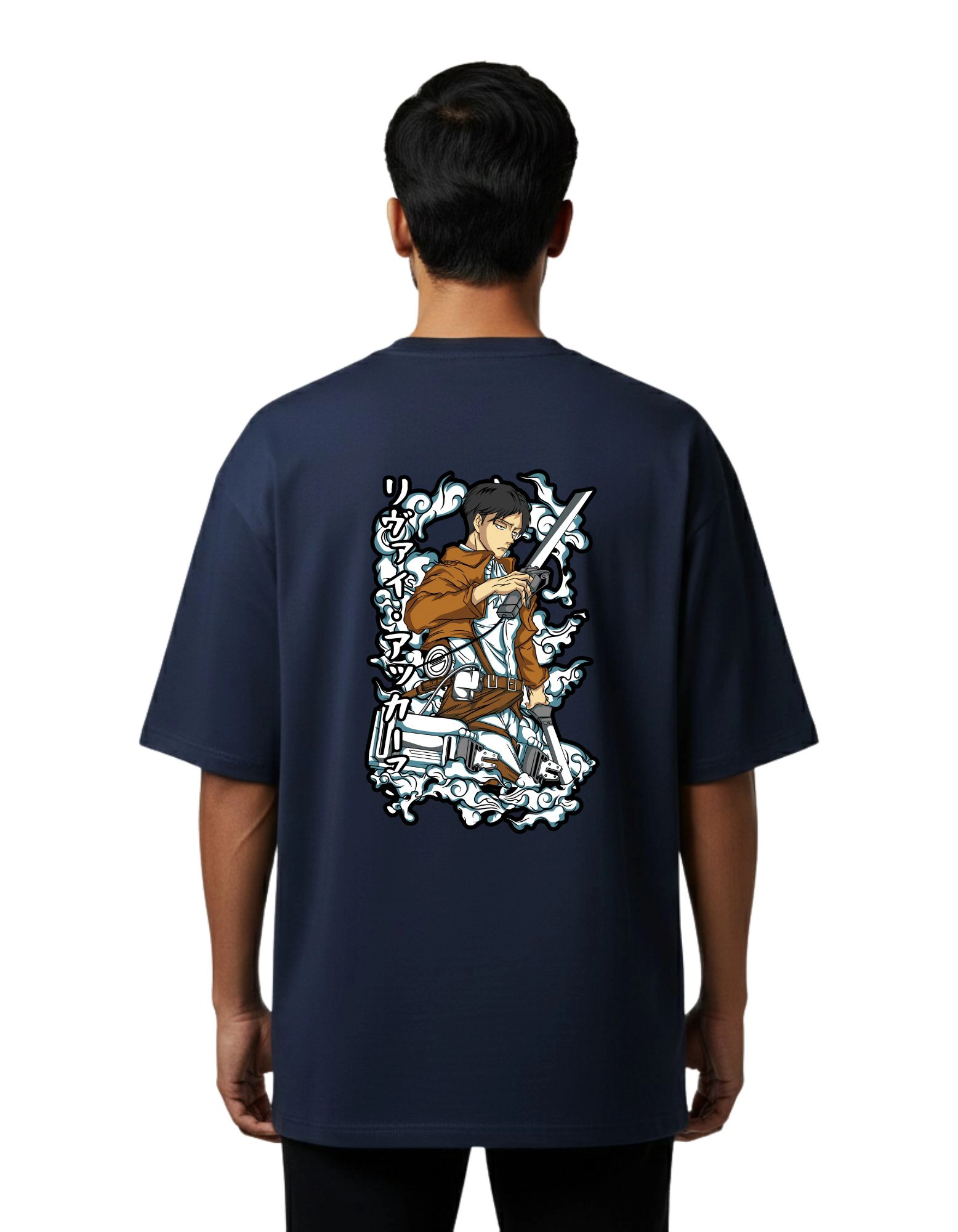 Levi Ackerman Oversize Cotton French Terry T-Shirt 240 GSM Navy Blue