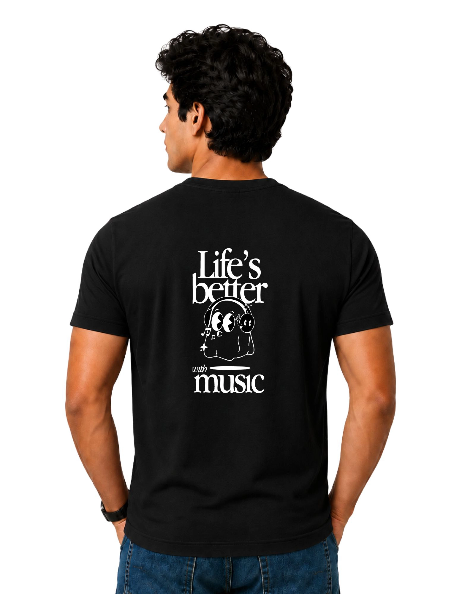 Life’s Better With Music Cotton Round Neck T-Shirt 180 GSM Black