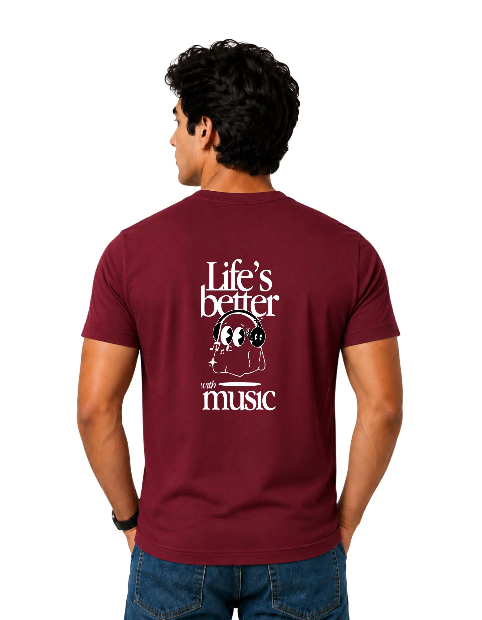 Life’s Better With Music Cotton Round Neck T-Shirt 180 GSM Maroon