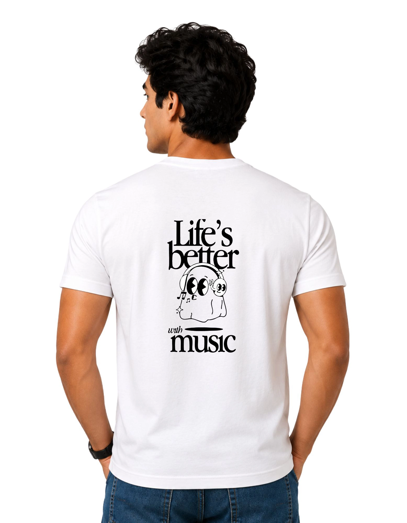 Life’s Better With Music Cotton Round Neck T-Shirt 180 GSM White