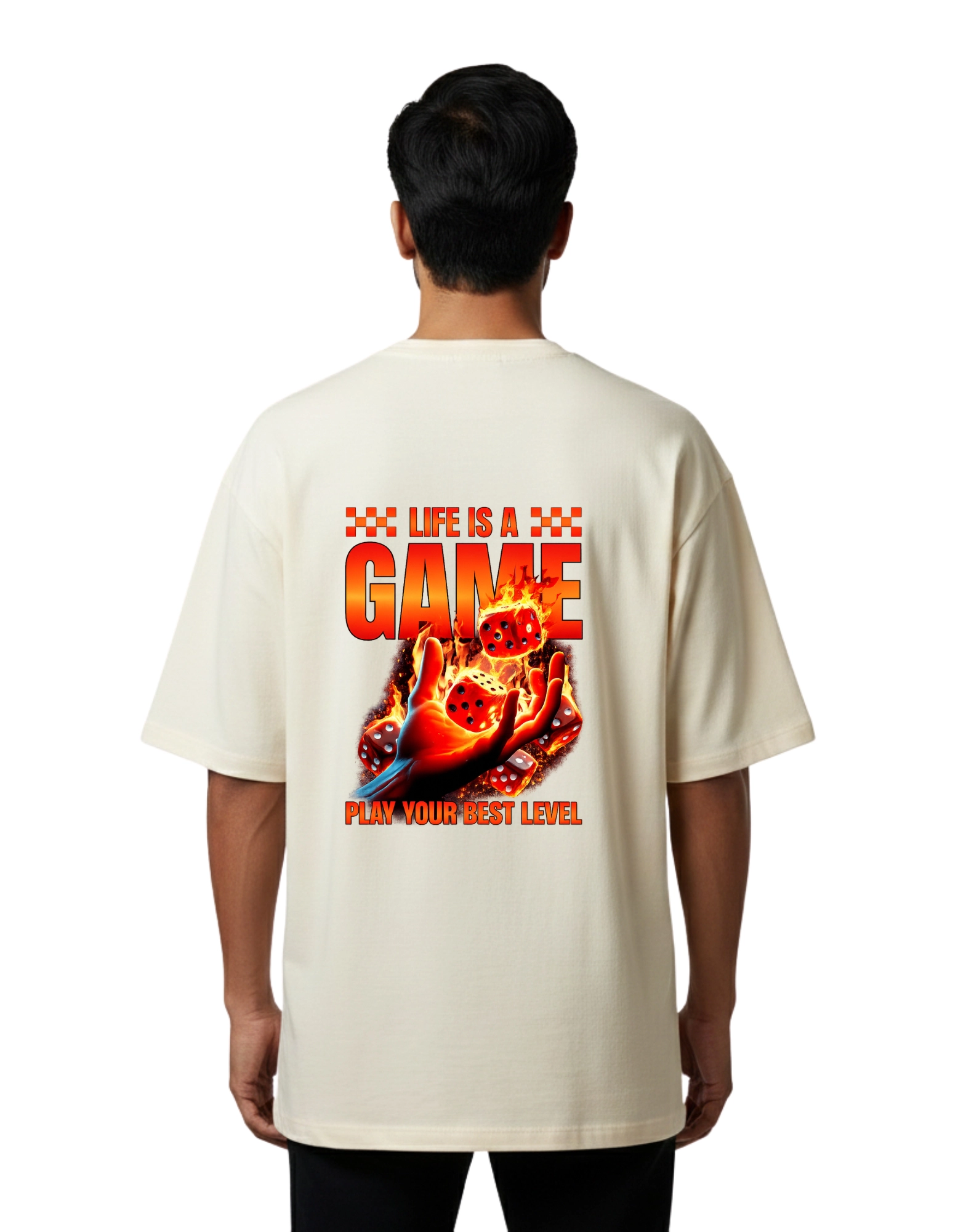 Life Is A Game Oversized Cotton French Terry T-Shirt 240 GSM Beige