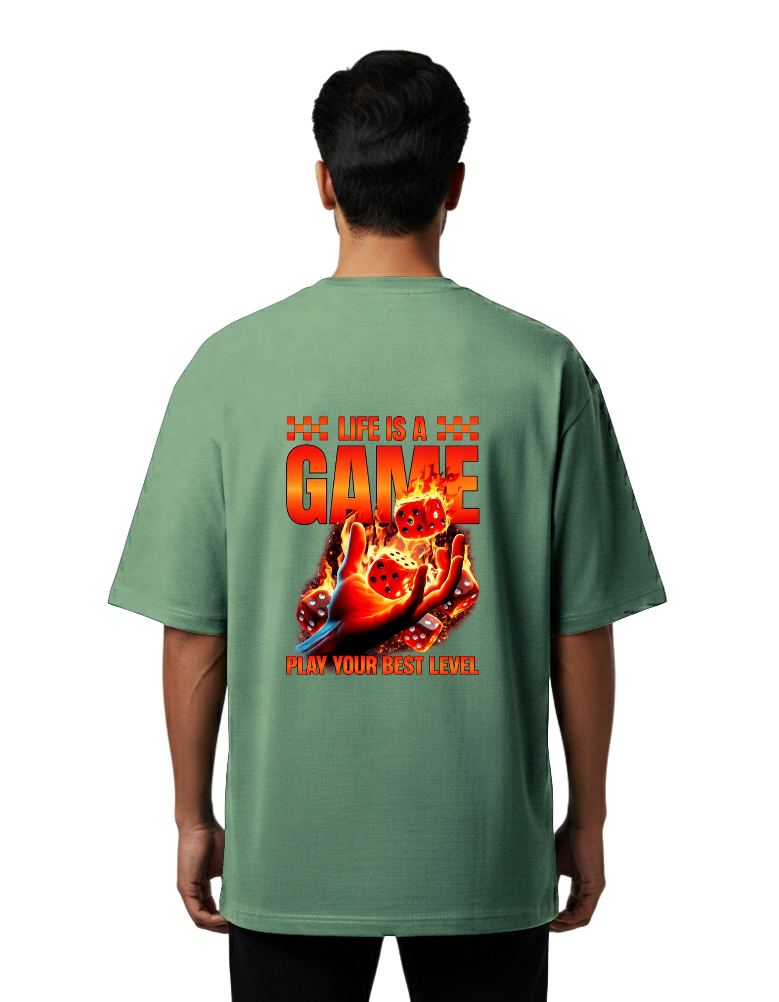 Life Is A Game Oversized Cotton French Terry T-Shirt 240 GSM D Green