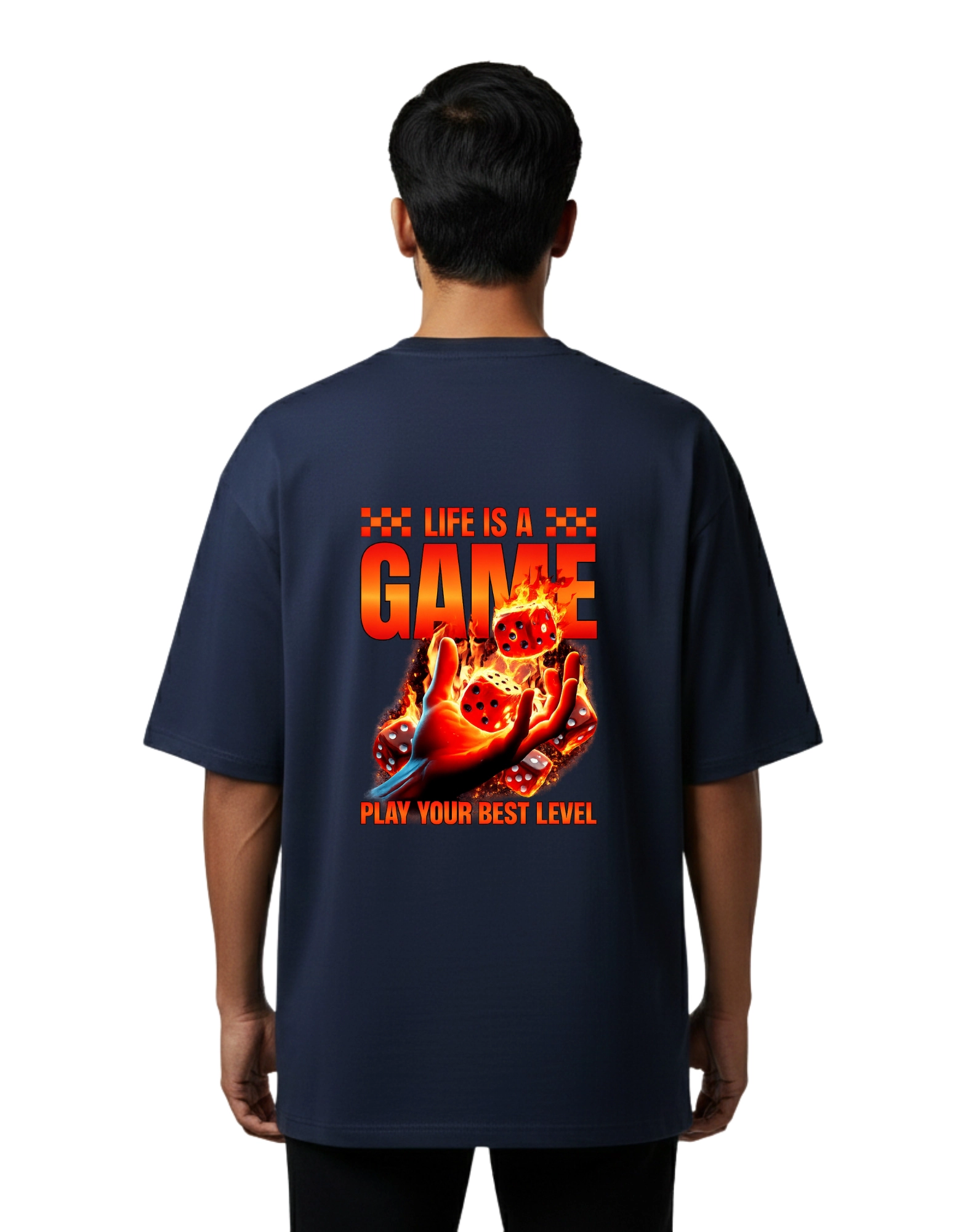 Life Is A Game Oversized Cotton French Terry T-Shirt 240 GSM Navy Blue
