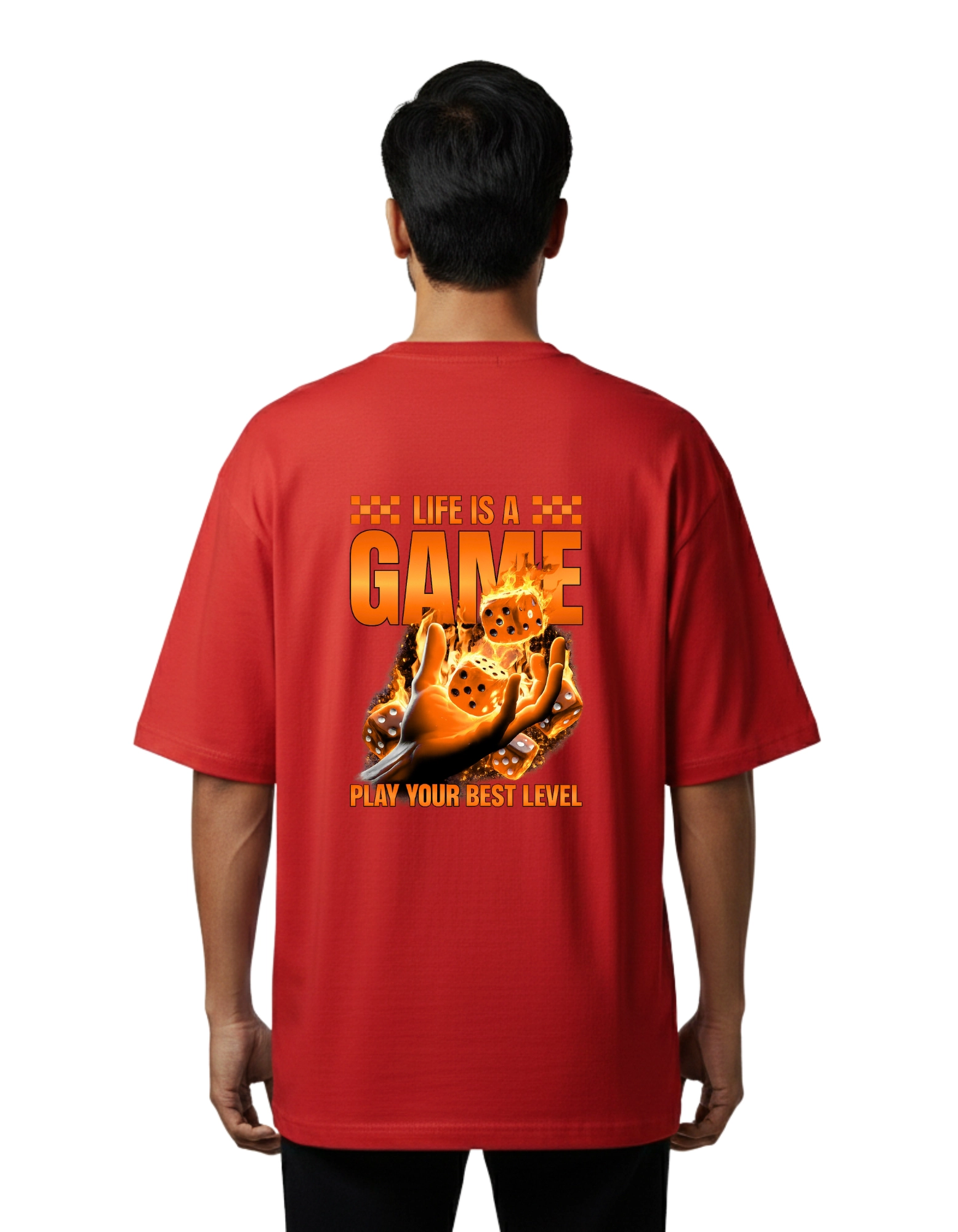 Life Is A Game Oversized Cotton French Terry T-Shirt 240 GSM Red